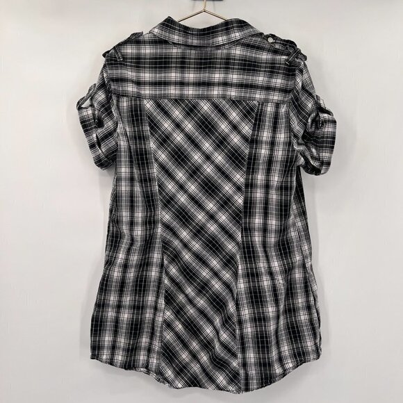 Norma Kamali Plus Plaid Short Sleeve Blouse/Tunic Women's XXL - Picture 3 of 8